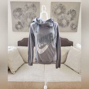 ✨ NIKE ✨ Girls Rally Metallic Foil Funnel Neck Hoodie Sweatshirt - [Large, Grey]